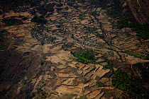 Aerial view of terraces and destroyed forests, Lumla, Arunachal Pradesh, India 2008