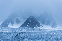 Mist above Monaco Glacier, North west of Spitsbergen, Svalbard, Norway, August