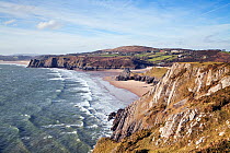 View across Three Cliffs Bay, Gower Peninsula, South Glamorgan, Wales, January 2012.
