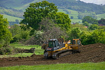 Destruction of countryside in green belt close to market town, for building of houses in flood plain, future Glasdir estate, Ruthin, Vale of Clwyd, Denbighshire, Wales, UK.  This is a highlighted area...