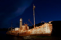 Old Whaling Vessel (Petrel) at night, Grytviken, South Georgia, March 2011