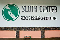 Sign outside the sloth sanctuary and research station.  Aviarios del Caribe Sloth Refuge, Costa Rica, 2008.