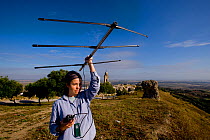 Biologist Sandra Moreno tracking  radio-tagged Spanish Imperial Eagles (Aquila adalberti). Cadix, Spain, January 2007.