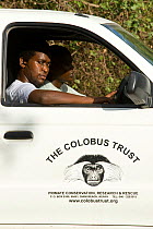 Primate Conservation Research and Rescue rangers in their vehicle. Ukunda, Diani Beach, Kenya.