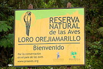 Welcome sign at the entrace to Orejiamarillo Nature Park entrance. Antioquia, Colombia.