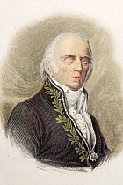 Jean Baptiste Lamarck (1 August 1744 - 18 December 1829) portrait when old and blind. A later hand coloured frontis engraving by Lizars from his Cabinet Cyclopaedia series. Lamarck was a french pre-Da...