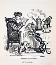 Illustration from 'The Anniversary of the Literary Fun 1836' by Thomas Hood, published by Baily and Co, Cornhill. The reputation of academics for absent mindedness, eccentricity, and absorbtion in the...