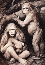 Pithecanthropus europeaus alalus (european speechless ape-man) by Gabriel Max, 1894, reproduced as Photogravure Plate 29 in Ernst Haeckel 'Naturliche Schopfungs-Geschichte' (Natural History of Creatio...