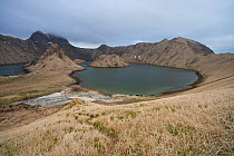 View of flooded caldera of volcano, Yankicha Island, Kuril Islands, Russia 2010