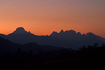 Hills silhouetted against a sunset sky, Western Ghats, Southern India