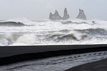 Coastal landscape in storm, Reynisdrangar, Vik, Iceland, April 2010
