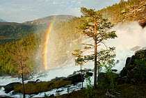 Rainbow over the Kjemagfossen waterfall, Saltfjellet, Nordland, Norway, June 2006