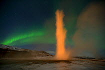 Northern lights and the Strokkur Geyser, Iceland, March 2011