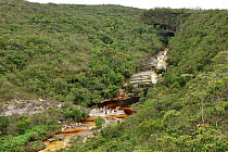 Salto River at Ibitipoca State Park, with people bathing in river, municipality of Minas Gerais State, Southeastern Brazil, February 2012.