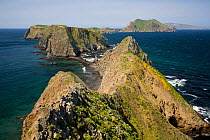 East, Middle and West Anacapa Islands and Santa Cruz Island from Inspiration Point on East Anacapa Island, Channel Islands National Park, California, USA, April 2011.