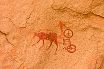 Prehistoric Rock Art, Garamants, chariot, Awis Valley, Akakus mountains, Libya, Sahara, North Africa 2007