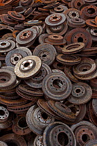 Large pile of old brake parts, Recycling center, Ithaca, New York, USA.