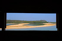 View through hide window out on to recently completed and filled lagoon. Rutland Water, UK, April 2011.