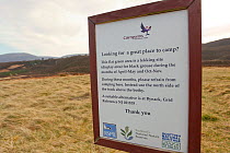 Sign warning against black grouse disturbance at Abernethy Forest, Cairngorms National Park, Scotland, March 2012.