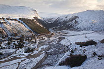 Aerial view over Glenfeshie in winter. Cairngorms National Park, Scotland.