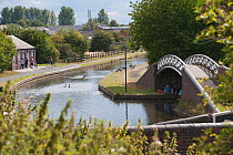 People fishing in canals near Bumble Hole Nature Reserve, Sandwell, West Midlands, July 2011