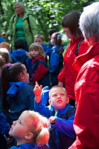 Children from Rowley View Nursery School visiting   the Moorcroft Environmental Centre Forest School, Moorcroft Wood, Moxley, Walsall, West Midlands, July 2011. Model released.