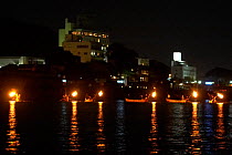 'Ukai', a traditional (1300 year old) night fishing method in which an 'usho' Cormorant Fishing Master and 'u' Great cormorant (Phalacrocorax carbo hannedae) work together to fish by the flames of 'Ka...