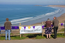 Visitors enjoying Easter event overlooking Rhosilli Bay, Gower, Wales, UK 2009