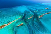Aerial image showing sandbanks and islands in the Bahamas archipelago, Caribbean, February 2012