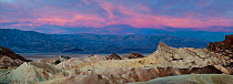 Zabriskie Point at dawn with the Panamint Mountains in background, Death Valley National Park, Mojave Desert, California, USA