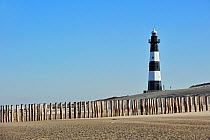Nieuwe Sluis, oldest extant cast iron lighthouse in the Netherlands, marking the entrance to the Westerschelde at Breskens, Zeeland, February