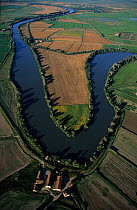 Aerial view of meander in the Little Rhone river, Camargue, Southern France