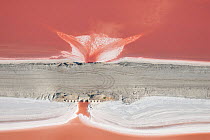 Aerial view of concentrated salt pans, coloured pink, Salins de Giraud, Camargue, Southern France, August 2006