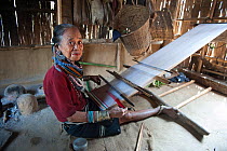 Woman of Riang tribe working a loom. Tripura, India, March 2012.