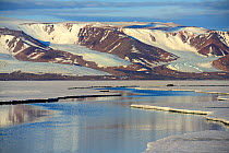 Crack in the pack ice, Manson Icefield peninsula and Jakeman glacier, Ellesmere Island, Nunavut, Canada, June 2012.