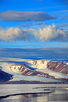 Crack in the pack ice, Manson Icefield peninsula and Jakeman glacier, Ellesmere Island, Nunavut, Canada, June 2012.