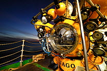 Submersible JAGO on board RV POSEIDON at the Sula Reef in Norway, this submersible can dive to 400m and hold a pilot and observer, September 2011, editorial use only. Photo taken in cooperation with G...