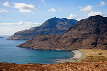 Camasunary Bay with the Cullin Hills in the background. Isle of Skye, Inner Hebrides, Scotland, UK, March 2012.