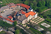 Aerial view of Castle Hundisburg with baroque garden. Haldensleben, Althaldensleben, Boerde, Saxony-Anhalt, Germany, May 2012.