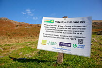 Information sign as part of Helvellyn Fell Care Day,  Flora of the Fells conservation day. Helvellyn, Lake District National Park, Cumbria, September.