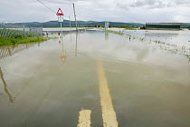Road from Borth to Talybont flooded by River Leri, Ceredigion, Wales, UK, June 10th 2012
