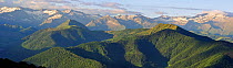 Mountain ranges at sunrise, seen east from the Col de Portel, Midi-Pyrénées, Pyrenees, France, June 2012