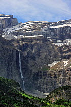 The Gavarnie Falls / Grande Cascade de Gavarnie, highest waterfall of France in the Pyrenees at the Cirque de Gavarnie, June 2012
