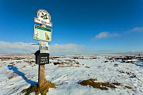 National Trust sign for Hope Woodlands Moor, Bleaklow, Peak District National Park, Derbyshire, England, UK, February 2012