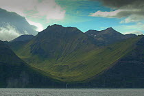 'U' shaped valley, Dutch Harbour, Unalaska, Aleutian Islands off Alaska, USA, August 2005
