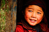 Little girl in the Budhi Gandaki river valley. Manaslu Conservation Area, Himalayas, Nepal, October 2009.