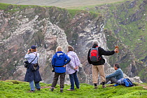 People watching Gannet (Morus bassanus) colony. Hermaness National Nature Reserve, Shetland, Scotland, UK, July. 2020VISION Book Plate.