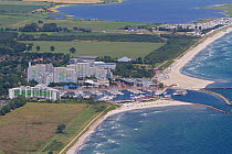Aerial view of Ostseebad Damp, Nature Reserve Schwansener See and harbour, Baltic Sea, Schleswig-Holstein, Germany, July 2012