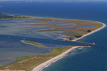 Aerial view of Oehe-Schleimuendung nature reserve at the mouth of the river Schlei, Baltic Sea, Schleswig-Holstein, Germany, July 2012