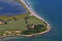 Aerial view of Kegnaes Fyr, Kegnaes Lighthouse, Als, Baltic Sea, Denmark, July 2012